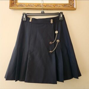 The Kooples Black Wool Pleated Chain-Detail Skirt